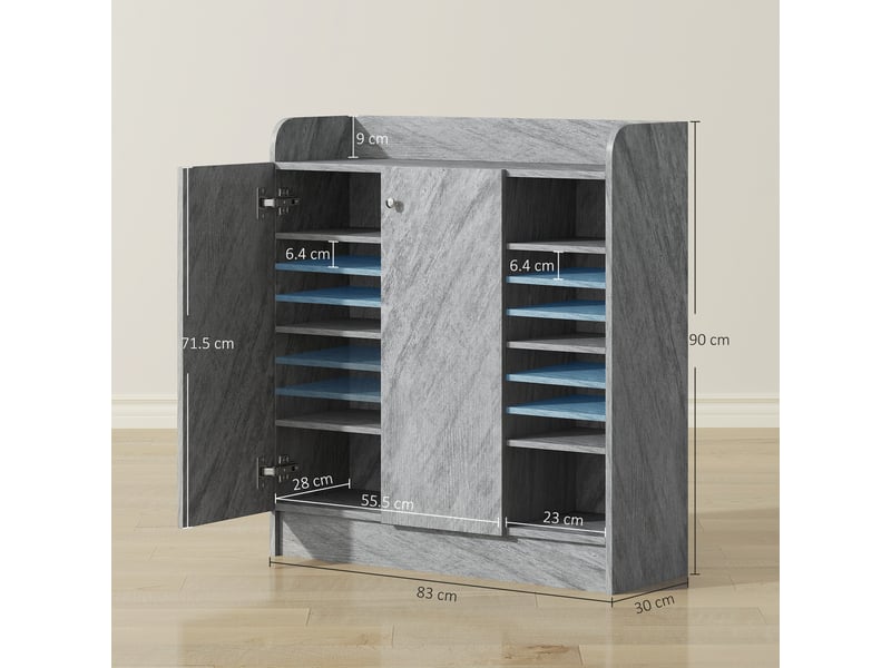  Étagère à chaussures moderne en bois avec 4 étagères ouvertes et un espace de rangement pour 12 paires, 83 x 30 x 90 cm, gris ciment  - Conforama D