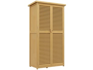 Armoire de jardin 87 x 46,5 x 160 cm – jaune clair – 2 étagères, toit bitumé et portes à lamelles