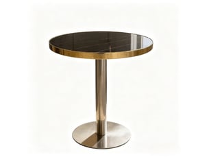 Table basse fixe ronde avec plateau effet marbre uv et piètement doré stable en acier inoxydable pour salon, noir
