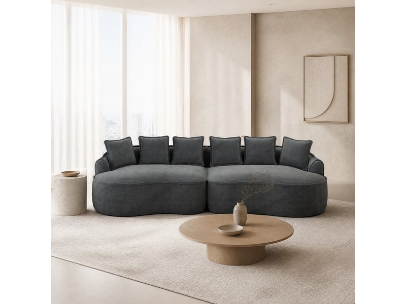 Canapé modulable 4 places gris en chenille, sans cadre, avec coussins - Conforama D