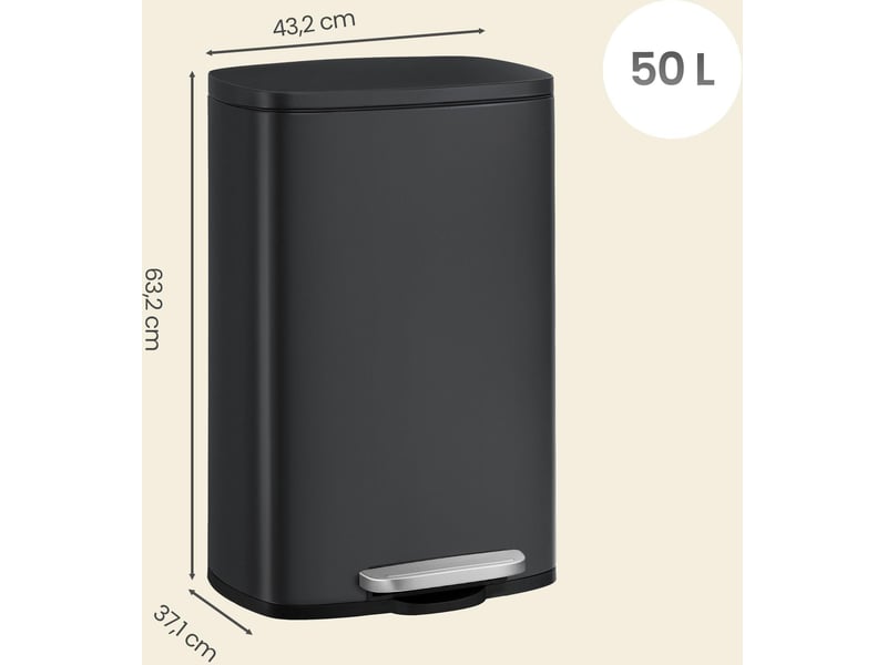  Poubelle de cuisine à pédale 42,5 x 31,8 x 65,7 cm anti-odeur avec fermeture douce design moderne en plastique noir 12_0013065  - Conforama A