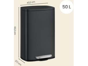 Poubelle de cuisine à pédale 42,5 x 31,8 x 65,7 cm anti-odeur avec fermeture douce design moderne en plastique noir 12_0013065