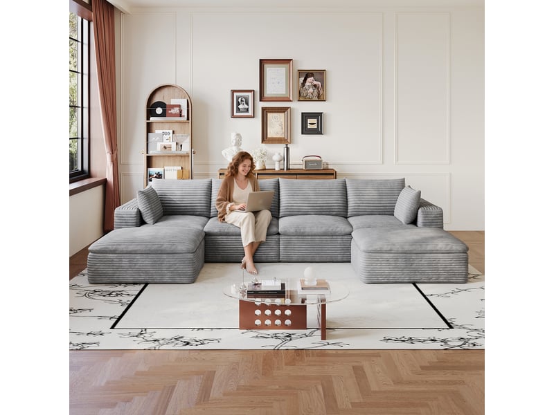 Canapé nuage 340 cm en velours côtelé gris foncé, grand canapé xxl sans montage pour salon et appartement - Conforama D