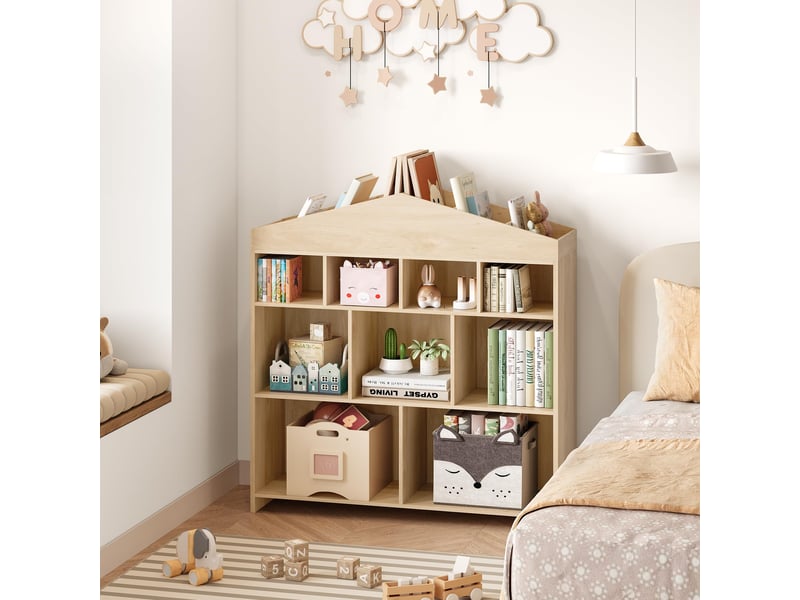  Bibliothèque enfant en bois, étagère de rangement livres &amp; jouets, 100 x 30 x 103 cm, couleur bois  - Conforama E