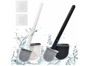 Brosse toilette silicone plate paquet de 2, brosse wc et supports, balai wc mural, brosse wc en silicone noir + blanc