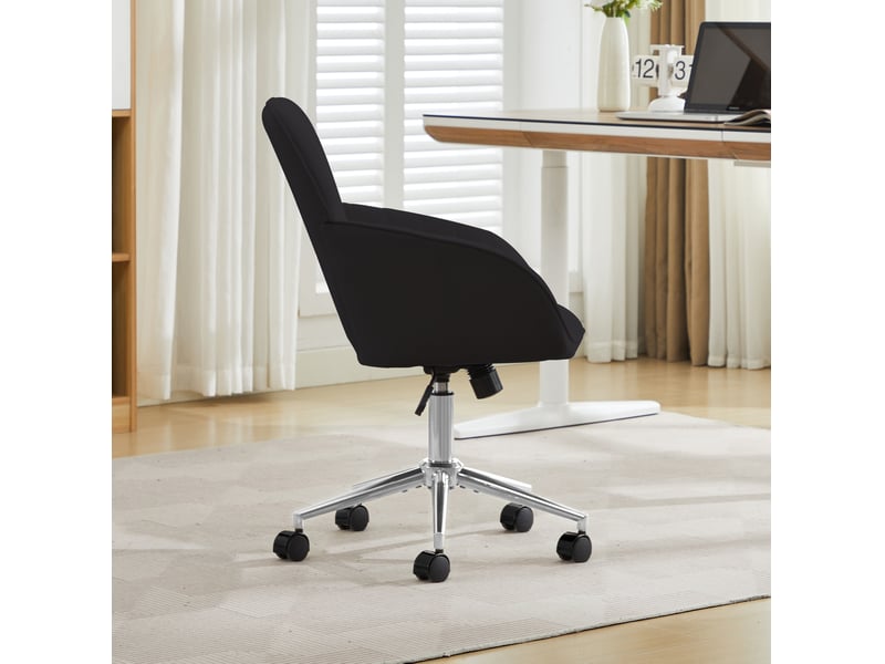  Chaise de bureau pivotante en velours noir, hauteur d’assise réglable 50-59 cm, rotation 360°, pour le télétravail  - Conforama D