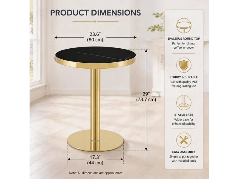 Table d'appoint ronde 60 x 60 x 74 cm – noir et doré – plateau uv et base stable en acier inoxydable - Conforama E