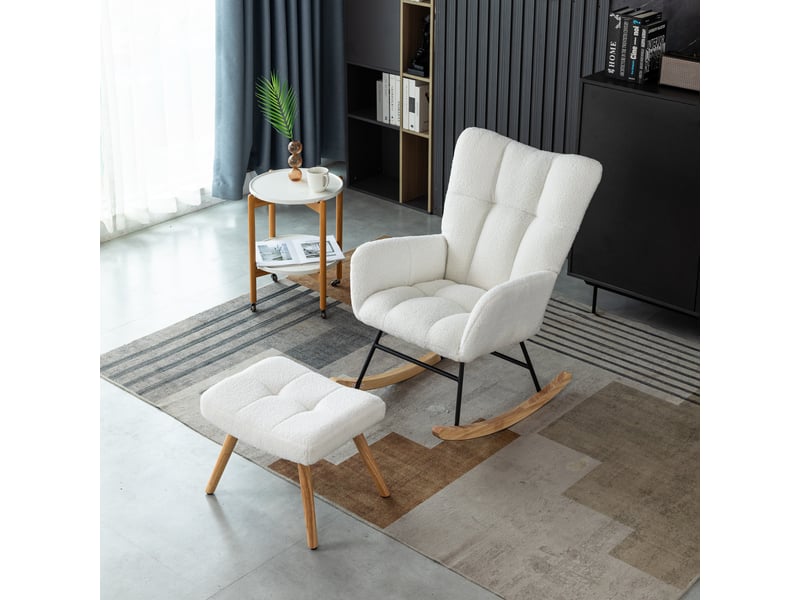 Fauteuil à bascule ergonomique 65x92 cm – repose-pieds et structure robuste en bois d’hévéa - Conforama B