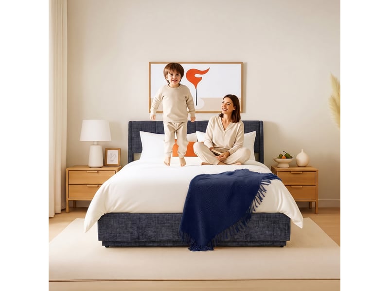  Lit double capitonné tröstiar avec éclairage led 140 x 200 cm bleu [en.casa] Tröstiar - Conforama C