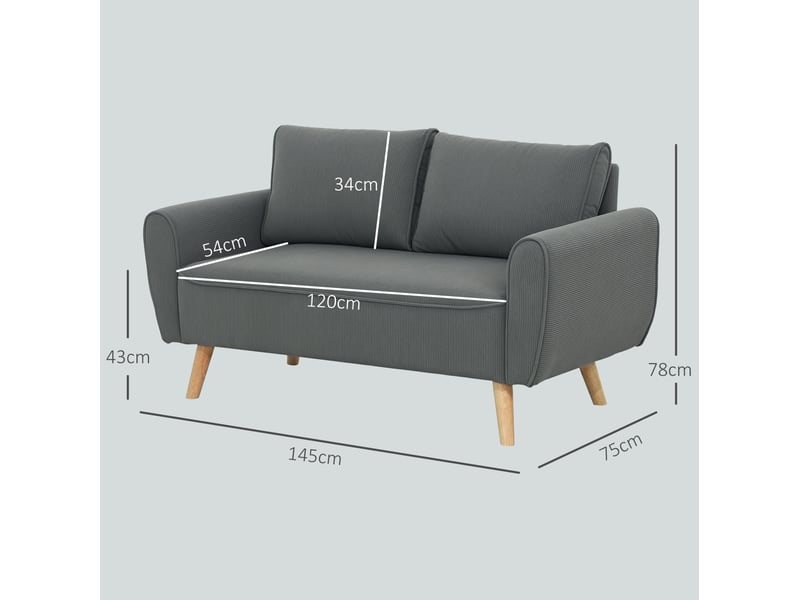  Canapé fixe 2 places 145 x 75 x 78 cm gris foncé en polyester côtelé, assise profonde de 54 cm  - Conforama C