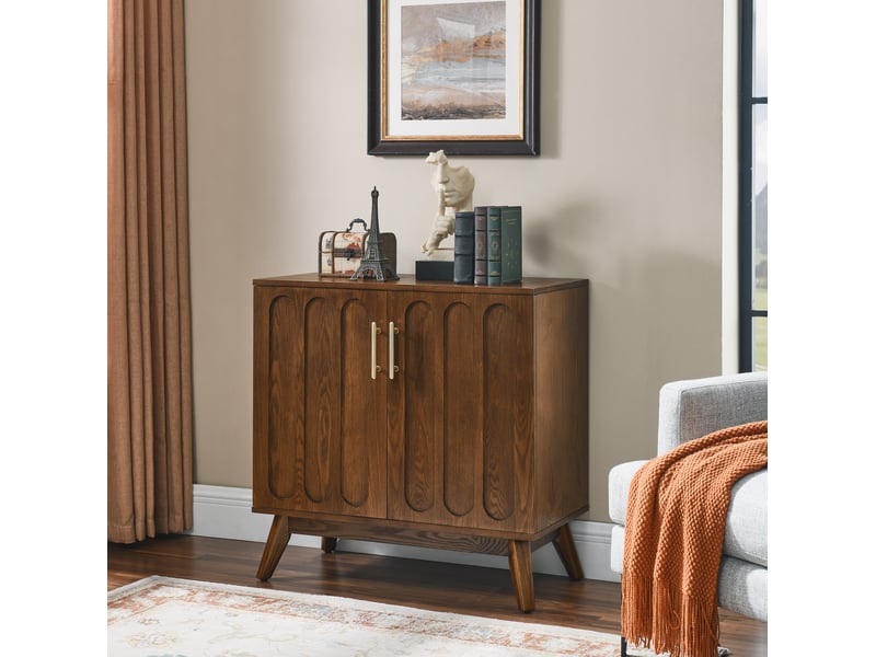 Buffet vintage en mdf et bois massif avec pieds, portes rainurées et étagères réglables 4071258409019 - Conforama A