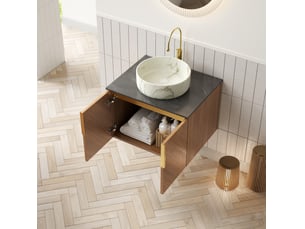 Meuble sous vasque avec 2 portes à fermeture douce et vasque ronde en céramique, pour salle de bain, 61 × 50 × 53,1 cm