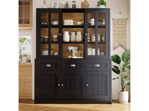 Buffet de cuisine 5 portes 3 tiroirs - 140 cm noir mdf