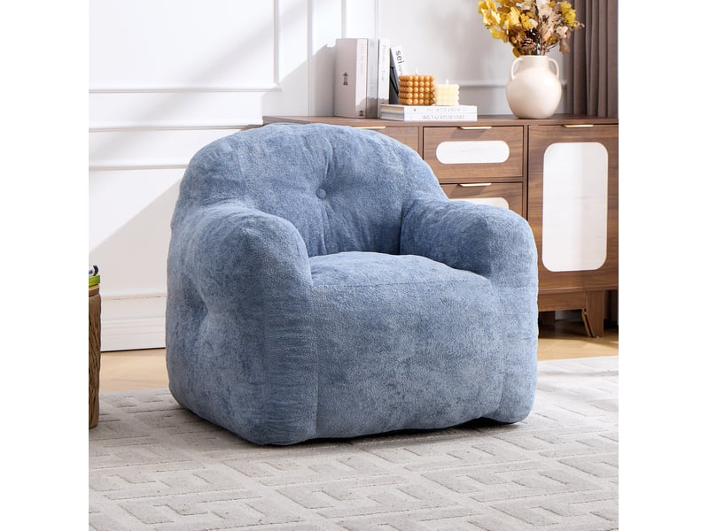  Fauteuil poire modenvie en fausse fourrure bleue avec accoudoirs et mousse déchiquetée 95 x 95 x 79 cm  - Conforama B