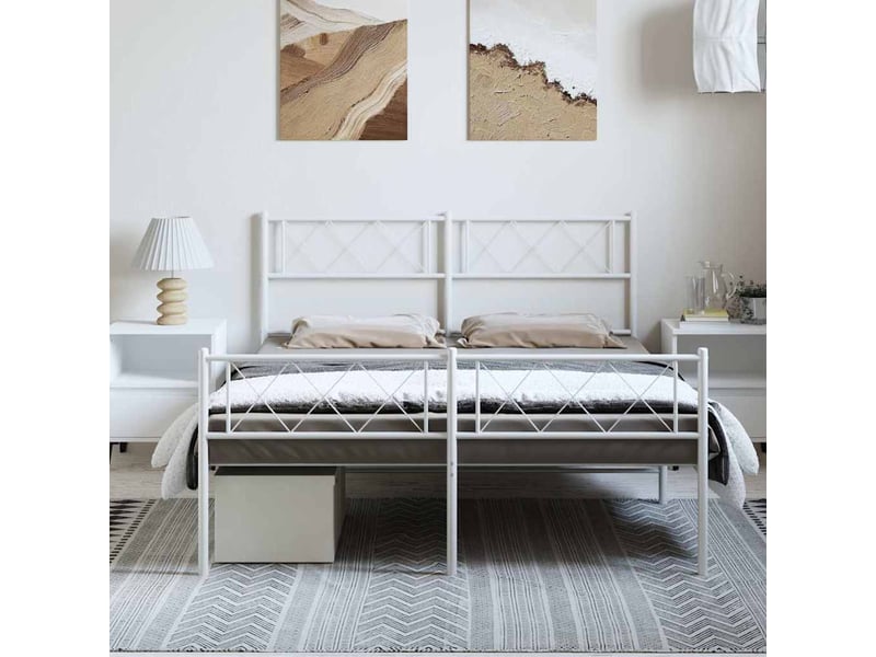 Lit double- lit adulte -  cadre de lit métal sans matelas et pied de lit blanc 135x190 cm  - Conforama B