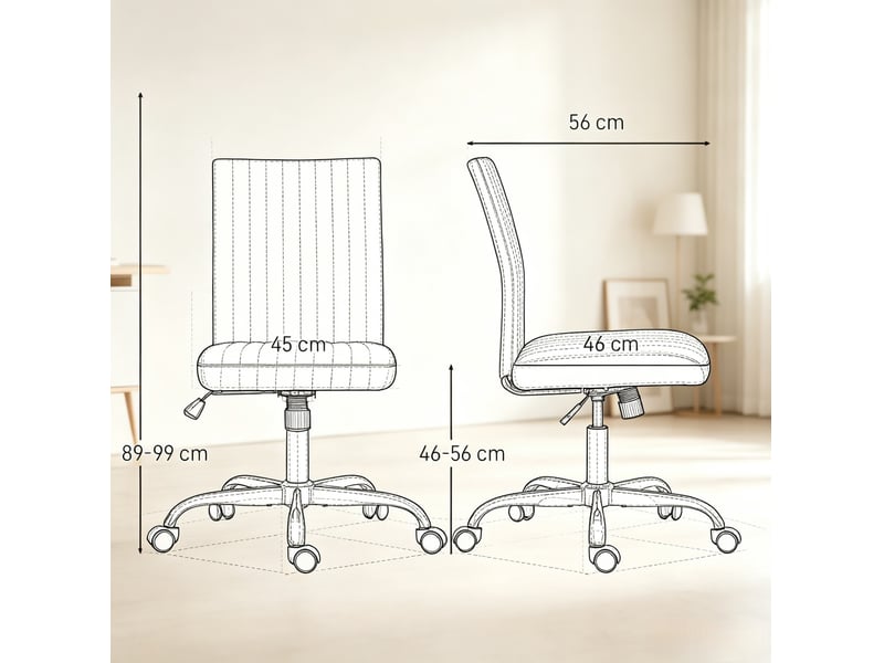  Chaise de bureau sans accoudoirs pivotante à 360°, hauteur réglable, tissu aspect lin crème  - Conforama E