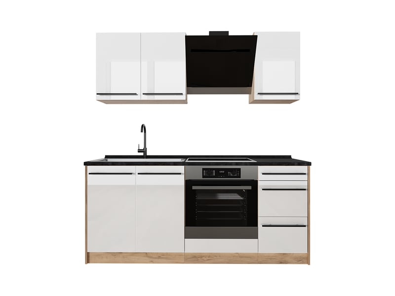  Vicco cuisine, blanc haute brillancechêne doré, 180cm plan de travail anthracite  - Conforama A