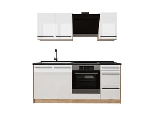 Vicco cuisine, blanc haute brillancechêne doré, 180cm plan de travail anthracite