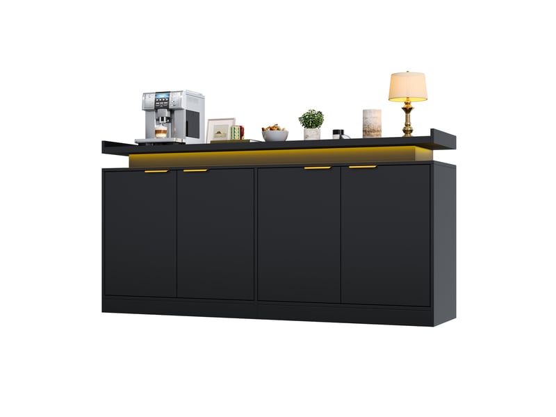  Buffet bas 160x39x83 cm – noir – 4 portes, led rgb pilotable par application et rangements modernes  - Conforama A