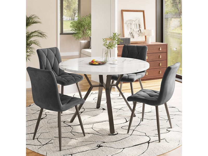  Table à manger ronde ø100 cm, table de salle à manger avec plateau effet marbre, piètement métal en x, noir  - Conforama D