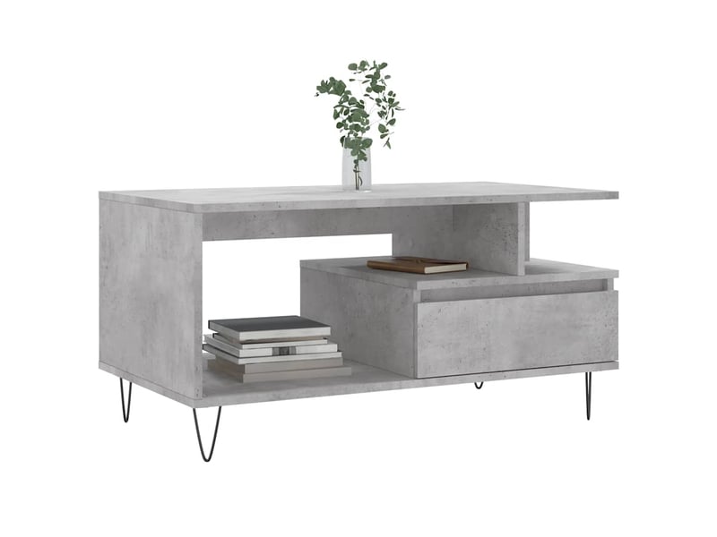  Table basse rectangulaire | table de salon gris béton 90x49x45 cm bois d'ingénierie  - Conforama C