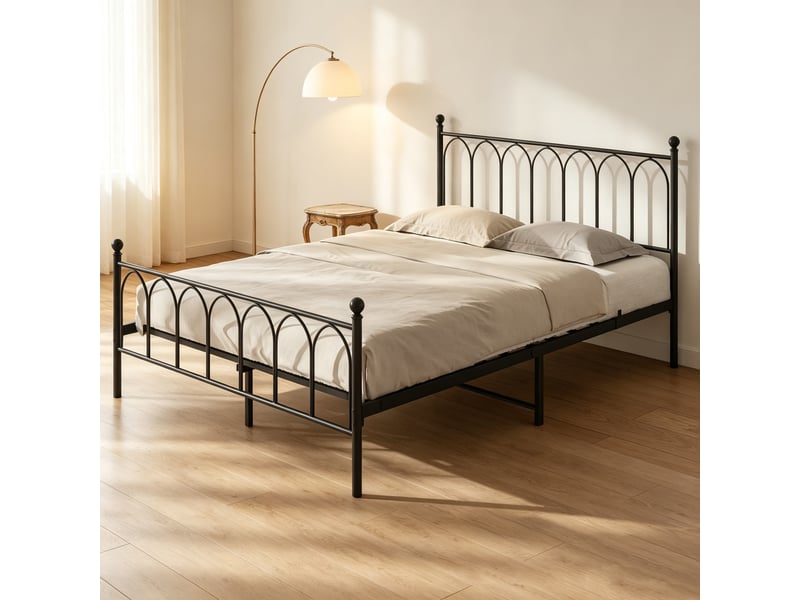  Lit métallique ulevr 140 x 200 cm avec sommier à lattes et rangement sous lit, noir  - Conforama B