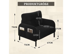 Fauteuil en velours - velours côtelé doux - profondeur d'assise confortable - accoudoirs avec poches latérales