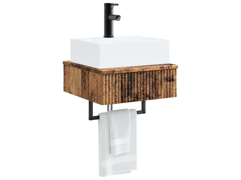  Basin de lavage mural, lavabo bois ancien 40x41x39 cm  - Conforama C