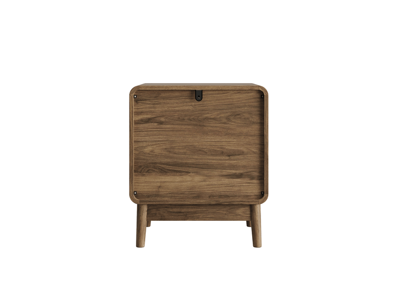  Table de chevet 48x38x56 cm avec 2 tiroirs, façades géométriques, en mdf couleur marron, design simple  - Conforama E