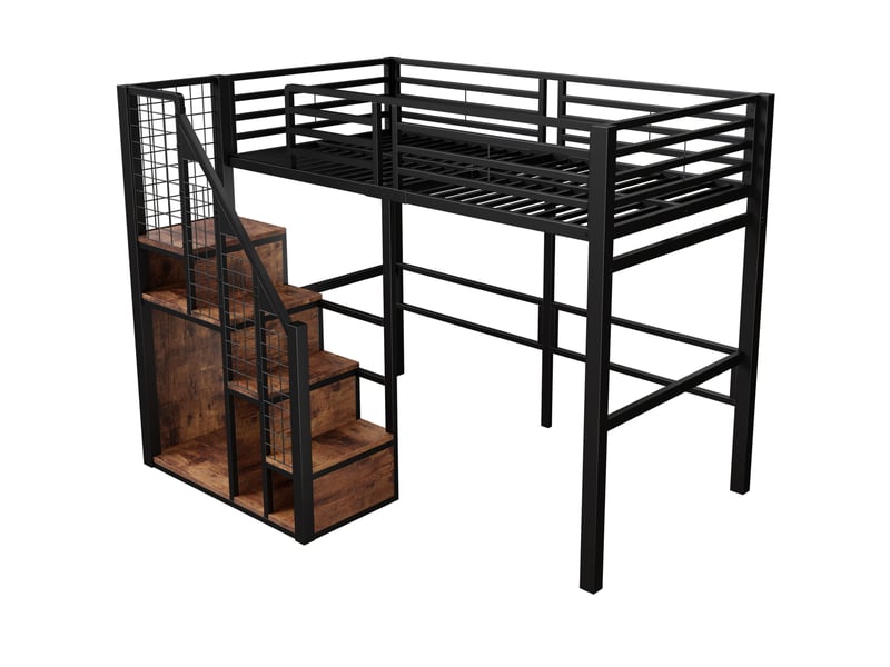  Lit mezzanine enfant 90x200 cm – noir – escalier sécurisé et rangements intégrés – sans matelas  - Conforama D