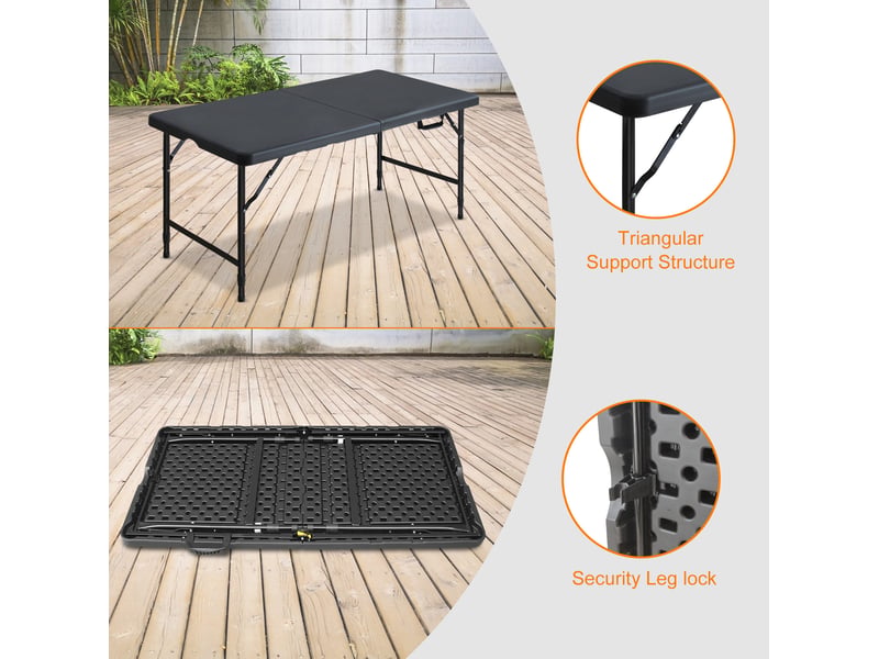  Table pliante portable 125 x 61 cm – noire – hauteur réglable 58-74 cm, poignée et charge 135 kg  - Conforama D