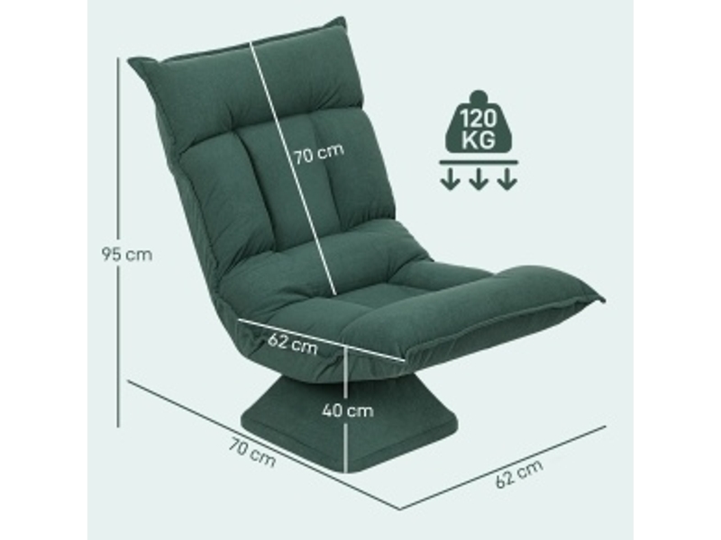  Fauteuil de sol pivotant 360° 70x62x95 cm dossier réglable 5 positions pliable vert  - Conforama D