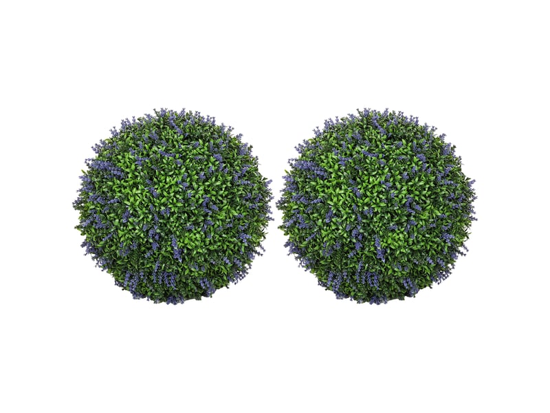  Lot de 2 plantes artificielles sphériques, résistantes aux uv, pour une utilisation intérieure et extérieure, 42 cm, vertes et violettes  - Conforama B