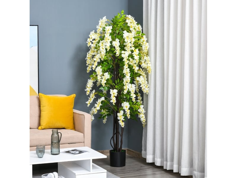  Plante artificielle glycine blanche en pot, sans entretien, en plastique, pour intérieur et extérieur ø24 × 165 cm  - Conforama B