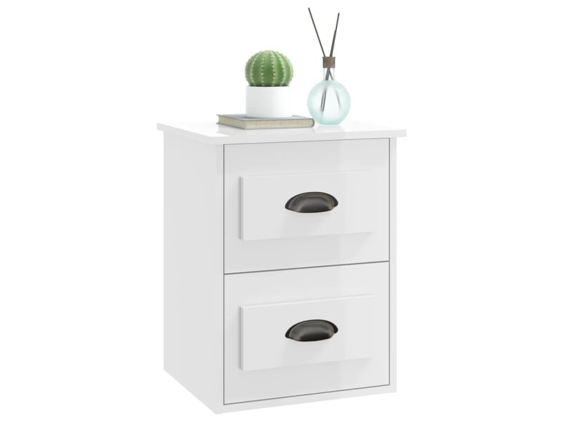  Table de chevet - cabinet de chevet - table de nuit murale blanc brillant 41,5x36x53 cm  - Conforama C