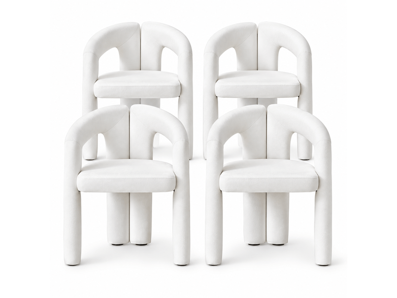  Lot de 4 chaises de salle à manger avec accoudoirs, dossier ergonomique enveloppant, assise rembourrée en velours, charge 150 kg, beige  - Conforama A