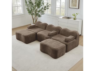 Canapé panoramique en u 3 places 288 cm avec 2 poufs - modulable sans montage - mousse 32d - velours doux - coussin d’accoudoir mobile - marron