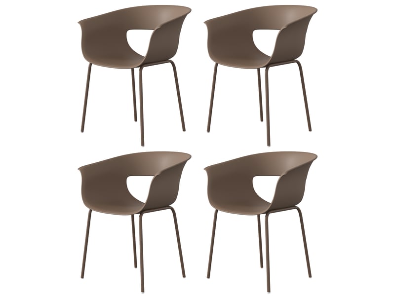  Lot de 4 chaises de jardin avec accoudoirs plastique et métal café 61x51x74 cm  - Conforama B