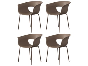 Lot de 4 chaises de jardin avec accoudoirs plastique et métal café 61x51x74 cm