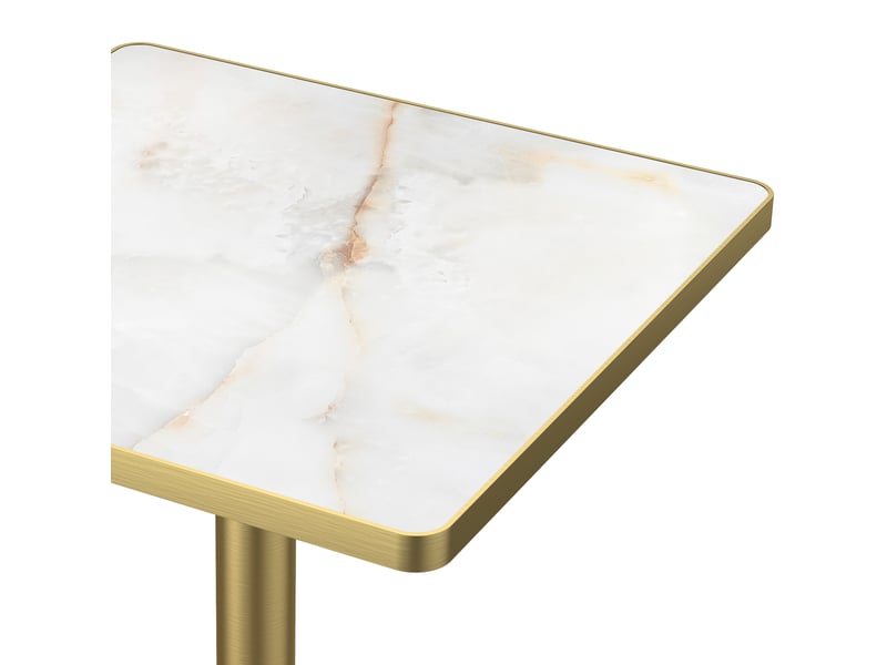  Table à manger ronde diamètre 70 cm en pierre frittée avec pieds en acier inoxydable titane  - Conforama E