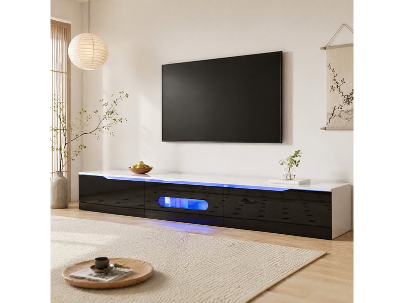 Meuble tv modenvie 180 x 35 x 30 cm led 16 couleurs mural ou à poser noir et blanc  - Conforama B