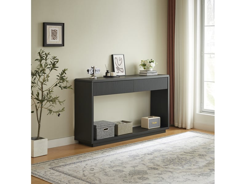  Console d'entrée 150x35x85 cm 2 tiroirs en panneau de particules couleur noir, design simple  - Conforama D
