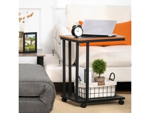 Table d’appoint en c sur roulettes – chariot de service noir et bois de noyer, 51×36×65 cm, salon & cuisine