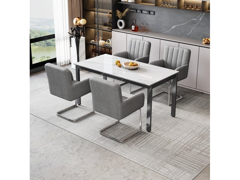  Lot de 2 chaises de salle à manger en polyuréthane gris avec pieds en métal en forme de z  - Conforama C