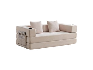 Canapé droit compressé convertible DESMIU 2 places Velours côtelé blanc