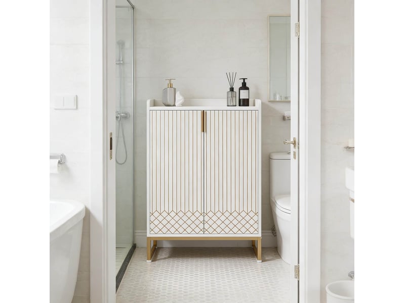 Meuble à chaussures 5 niveaux avec 2 portes, rangement jusqu’à 20 paires pour entrée, bois et métal, blanc et doré  - Conforama B