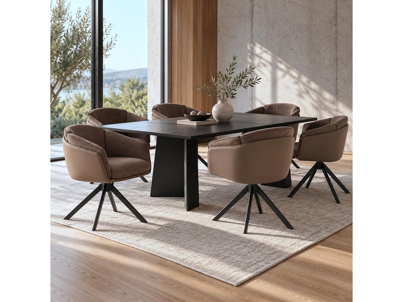 Lot de 6 chaises de salle à manger hwc-r24, chaises de cuisine, pivotantes, en métal, similicuir, tissuvelours - marron foncé - Conforama B