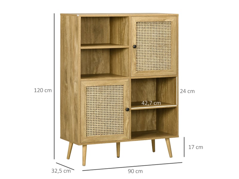  Buffet meuble de rangement armoire haut aspect bois et cannage dim. 90l x 32,5l x 120h cm - design 2 portes  - Conforama C