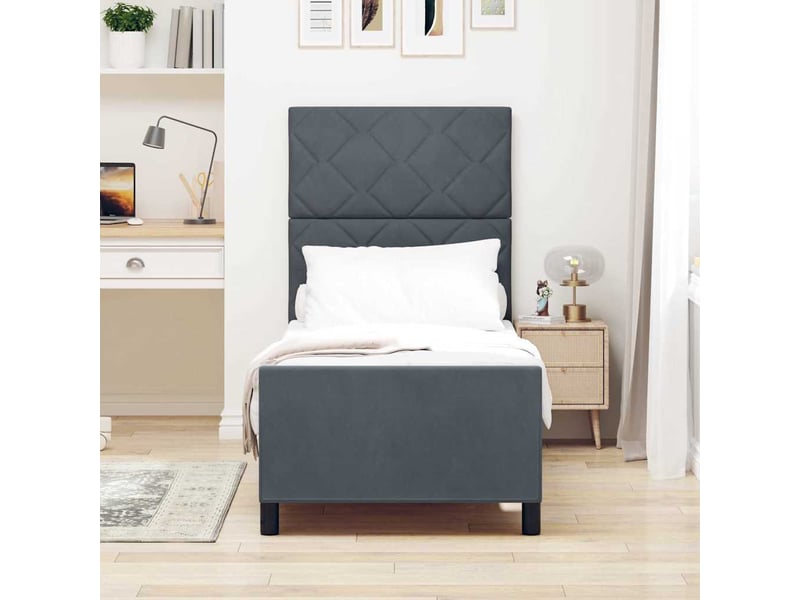 Lit simple- lit adulte - lit à ressorts avec tête de lit gris foncé 80 x 200 cm velours - Conforama B