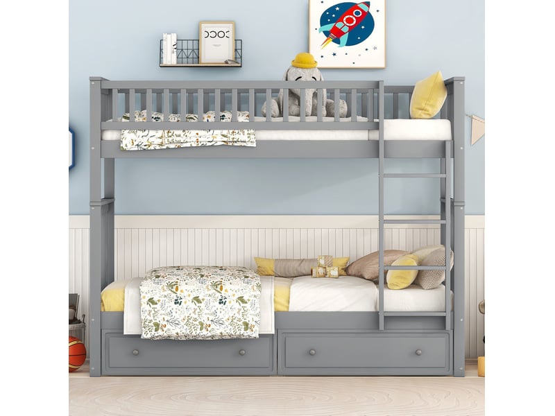  Lit superposé enfant 90x200 cm convertible avec 2 tiroirs coloris gris  - Conforama D